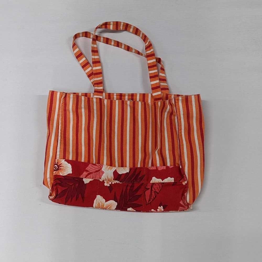 Vintage Striped Tote Bag Orange Red Jantzen Retro Boho Beach Market Reuseable